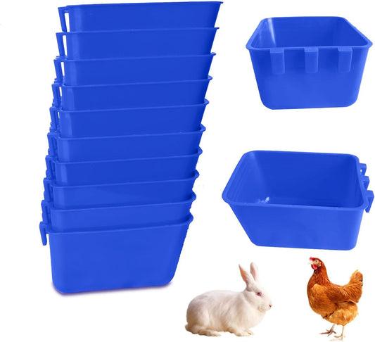 Pack of 10 Cage Cups Birds Feeders Seed Bowl Chicken Feeding Watering Dish Rabbit Water Food Hanging Wire Cages Box 16 o