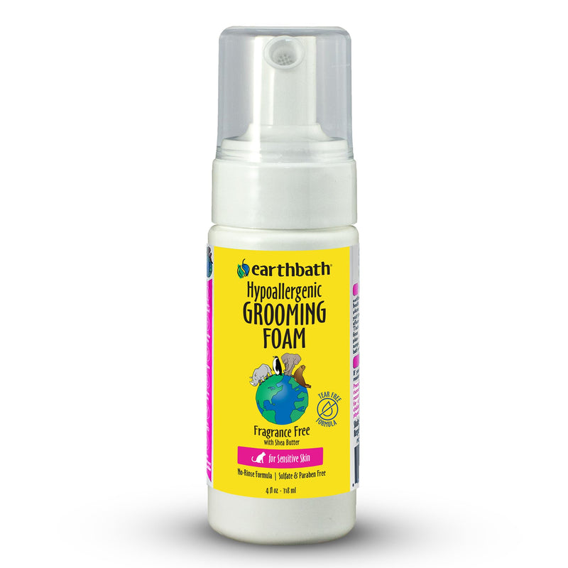 earthbath, All Natural Hypo-Allergenic Cat Grooming Foam - Fragrance Free Cat Shampoo for Allergies and Itching, Cruelty Free, No Water Needed, Rub On & Towel Off, Made in USA, Cat Supplies - 4 Oz