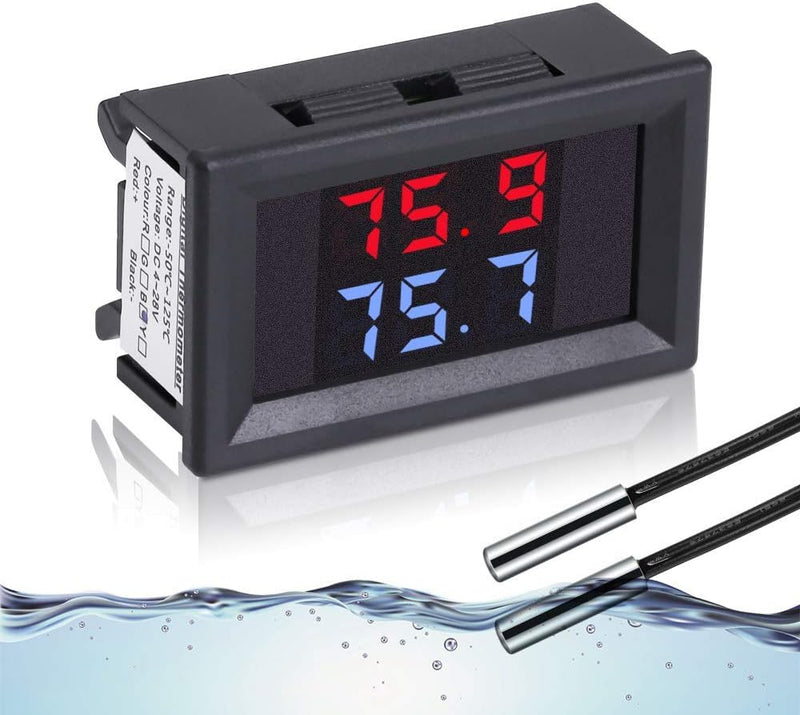 IS Icstation Digital Thermometer, Car Auto Temperature Gauge Sensor, DC 4-28V Fahrenheit Dual Display, Monitor with 2 NT