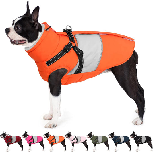 AOFITEE Dog Coat with Harness Waterproof Dog Winter Jacket for Medium Dogs