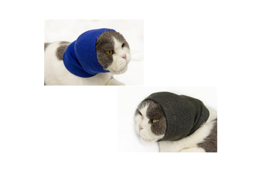 DDFS 2 Pack Cat Ear Wrap, Anxiety Ear Cover Hematoma Compressionp Cat Snood for Grooming Blue+Grey S