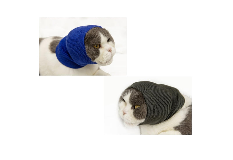 DDFS 2 Pack Cat Ear Wrap, Anxiety Ear Cover Hematoma Compressionp Cat Snood for Grooming Blue+Grey S