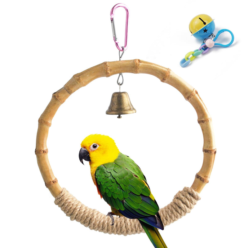 MUYG Bamboo Ring Bird Swing Perch,Large Circle Cage Hanging Toys,Bird Perch Climbing Toy Steady Natural Birds Hemp Rope Swings for Budgie,Cockatiels,Conures,Finches,Small Parakeets