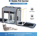 Lekereise Large Cat Carrier for 2 Cats, 2-in-1 Cat Travel Carrier with Litter Box, (17.7" x2) x16.5"x13" Pet Carrier with Zipper Locks for Moving Across The Country (No Hammock) - Grey