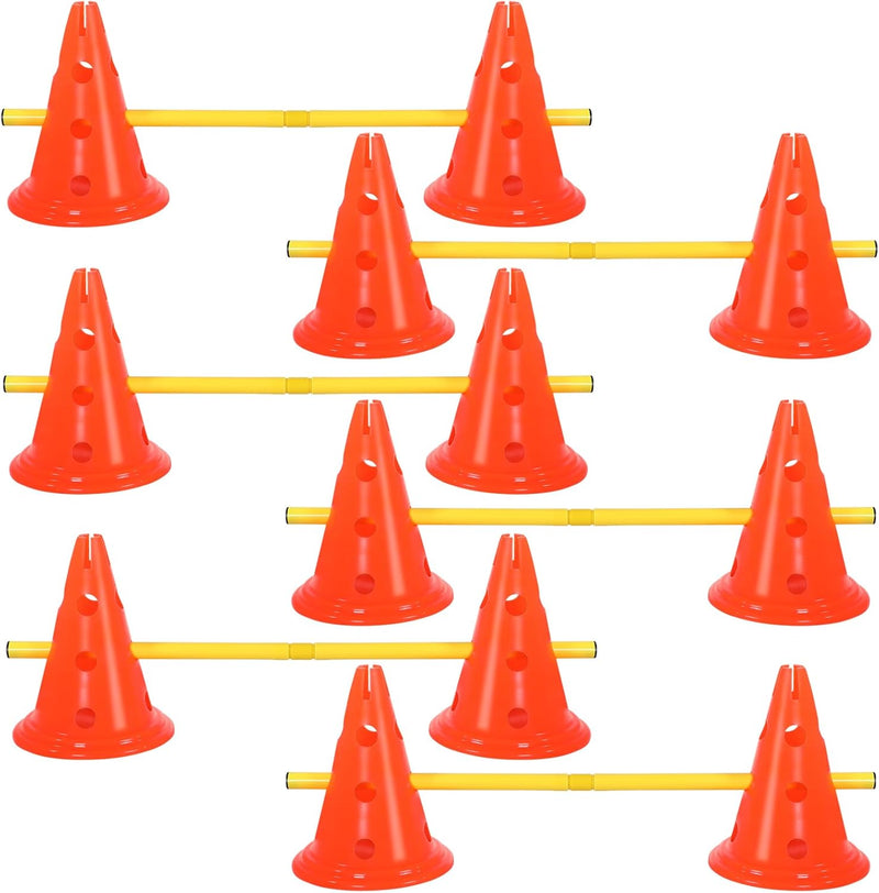 Dog Agility Hurdle Cone Set Dog Agility Course Backyard Set with Height Adjustable Include 12 Cones 6 Rods Training Equi