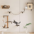HHOFURN 5-in-1 Cat Wall Shelves Set with Hammock, Wall-Mounted Cat Furniture Includes Condo, Bridge, Ladder & Steps for Indoor Cats, Safe & Stable (Gray)