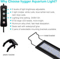 hygger 14W Full Spectrum Aquarium Light with Aluminum Alloy Shell Extendable Brackets, White Blue Red LEDs, External Con