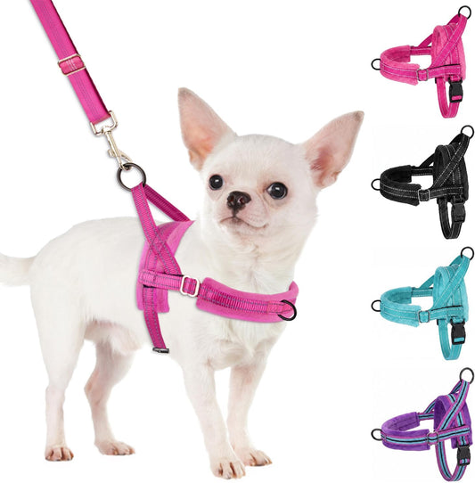 SlowTon No Pull Small Dog Harness and Leash Set, Puppy Soft Vest Harness Neck & Chest Adjustable, Reflective Lightweight Harness & Anti-Twist Pet Lead Combo for Small Medium Dogs (Fuchsia, XXS)