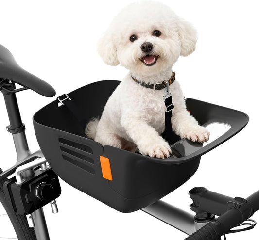 Dog Bike Basket for 26 lbs, Pet Bike Carrier with Integrated Sturdy Seat, Waterproof Scratch-Resistant Nylon Cushion, Ad