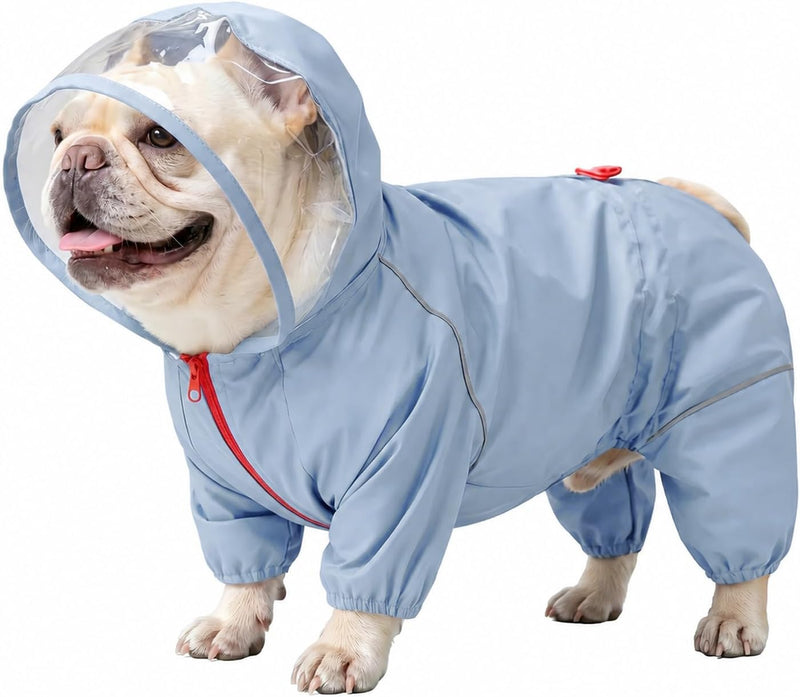 Dog Raincoat - Rain Jacket with Clear Hood and Broad Chest Fit