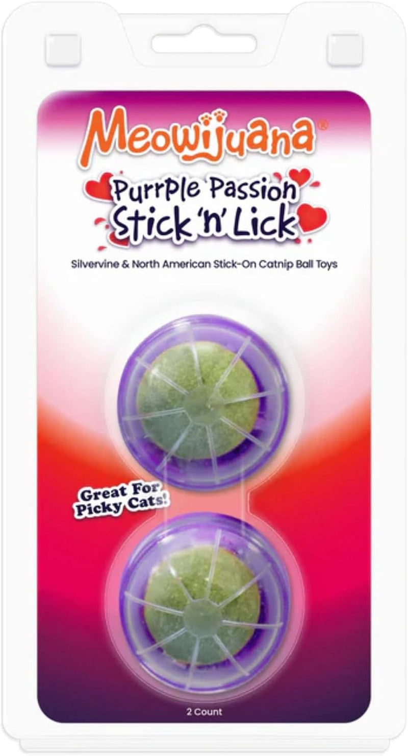 Meowijuana Stick 'n' Lick Catnip Balls, 2-Pack | Purrple Passion