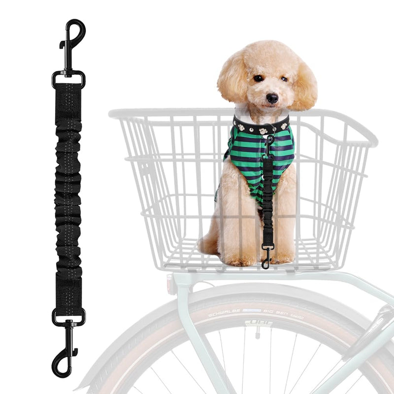MATTISAM Dog Seat Belt for Bike Basket, Retractable Bicycle Dog Seatbelt, Elastic Pet Safety Leash Harness for Cat, Dog Leash Extension Attachment Shock Absorbing Lead Extension Absorber (Black)