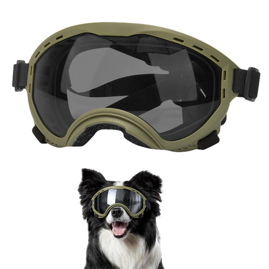 Dog Goggles for Medium to Large Breeds, UV Protection Dog Sunglasses with PC Lens, Soft TPU Frame and Adjustable Straps, Windproof Dustproof Anti-Fog Pet Eyewear for Outdoor Activities (Green Frame)