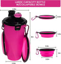 Dog Travel Water Bottle W/Collapsible Bowls - Portable 2 in 1 Leakproof Pet Water Bottle Food Container Ideal for Travel, Outdoor Portable Water Bowls for Walking, Camping & Hiking - (Pink)