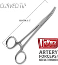 Jeffers Stainless Steel Artery Forceps Needle Holder, Locking Hemostat Veterinary Surgical Instrument, Stainless Steel C