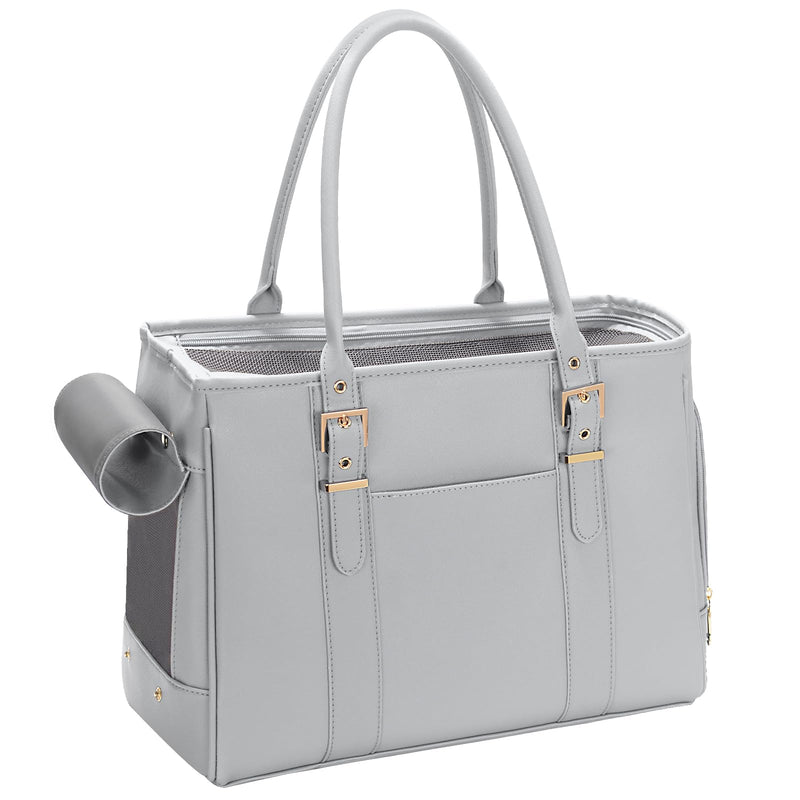 Fashion Pet Carrier Dog Purse Cat Bag Soft-Sided Carriers Travel Airline Approved, Stylish Leather Tote Handbag for Small Animal Puppy Kitten (Grey)