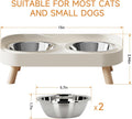 Elevated Cat Bowl, Raised Cat Food and Water Bowl Set for Indoor Cats, Splash Proof with 2 Stainless Steel Pet Food Bowls for Cats and Puppies, Whisker Fatigue and Dishwasher Safe - White