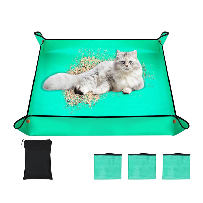 3 Pack Green Travel Litter Box for Cats,Portable Foldable Waterproof Collapsible Cat Litter Box,Ideal for Travel,Hotel,Camping&Outdoor Activities,Large Size 21.7×21.7×3.2 Inch, Mess-Free,Gardening Mat