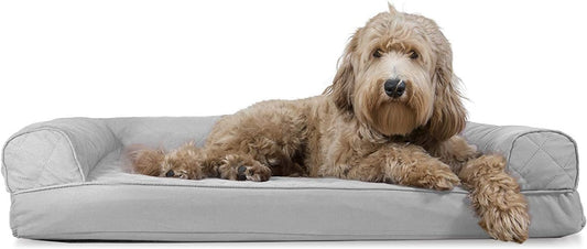 Furhaven Cooling Gel Dog Bed for Large/Medium Dogs w/ Removable Bolsters & Washable Cover, For Dogs Up to 55 lbs - Quilt