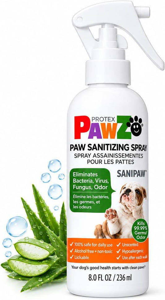 PawZ SaniPaw Dog Paw Cleaner and Odor Eliminator Spray, 8 Oz Paw Sanitizer and Dog Repellent Spray, 1 Pack