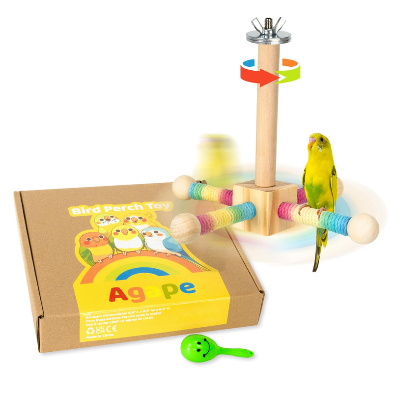 Agape Bird Toy, Parrot 360° Interactive Rotating Perch, Bird Cage Accessories for Small and Medium Parrots to Expend Energy, Wooden Stand for Parakeets Cockatiels Lovebirds Conures Finches Budgies