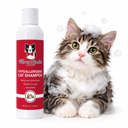 Warren London Hypoallergenic Cat Shampoo + Conditioner – Unscented 8 oz | Shea Butter Moisturizes Dry Skin & Reduces Dandruff | Soap-Free 2-in-1 for Dander & Allergy Control | Made in USA