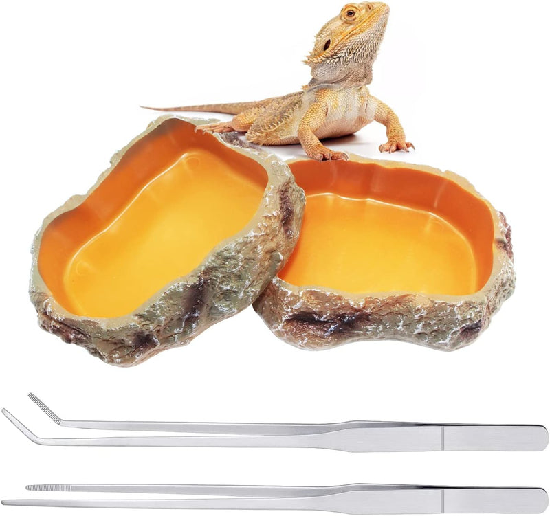 Reptile Growth Reptile Bowl Set Includes Reptile Food Dish,Reptile Water Dish,Reptile Feeding Tongs,Long Tweezers for Te