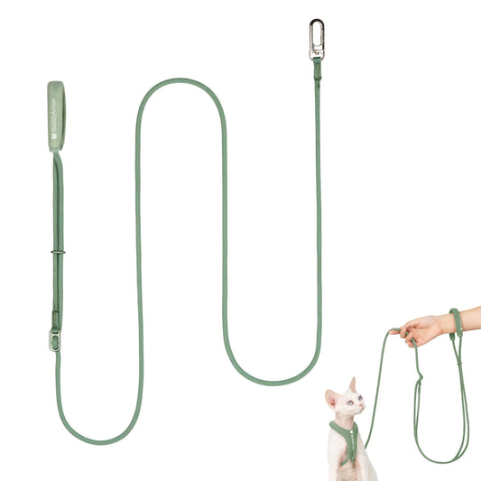 BuddyArmor Hands Free Cat Leash Lightweight 4.1-7.2FT Adjustable Durable Rope Leash with Padded Handle, Versatile Crossbody Waist Lead for Cats Puppy ≤26lbs Outdoor Walking (Olive, S)