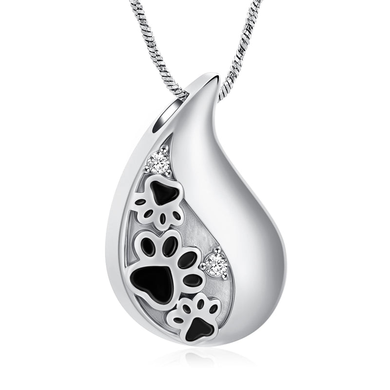 Yinplsmemory Pet Paw Print Teardrop Urn Necklace for Ashes for Dog/Cat Ashes Keepsake Memorial Pet Cremation Jewelry