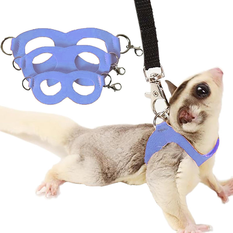 3 Pack Sugar Glider Harness and Leash Set Small Animal Training Walking Vest for Squirrel Hamster Rat Blue