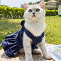 ANIAC Denim Dog Dresses for Small Dogs Puppy Girl Clothes with Leash Ring and Cute Bow Knot Summer Cat Apparel with D-Ri