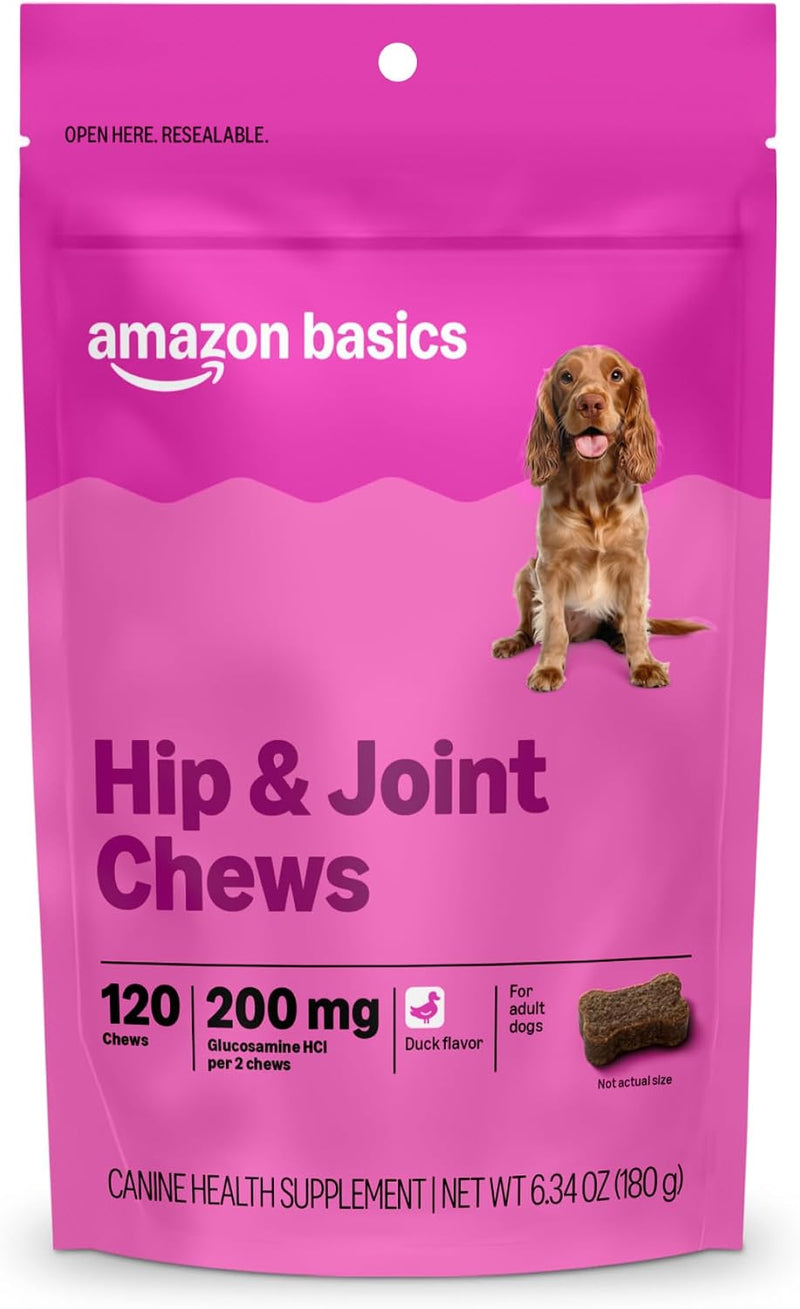 Amazon Basics Dog Hip & Joint Daily Supplement Chews with Glucosamine, MSM, and Vitamin C, Duck Flavored, 120 Count (Previously Solimo)