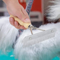 Metal Undercoat Rake, Anti Slip Dog Grooming Rake with Wooden Handle, Portable Dog Rake Brush, Dog Deshedding Rake for C