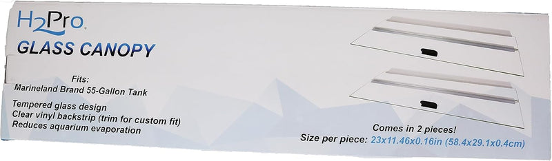 H2Pro Glass Canopy 2Piece Set for Marineland 55 Gallon Aquarium Fish Tank (Each Piece Measure 23 x 11.46 x 0.16in)