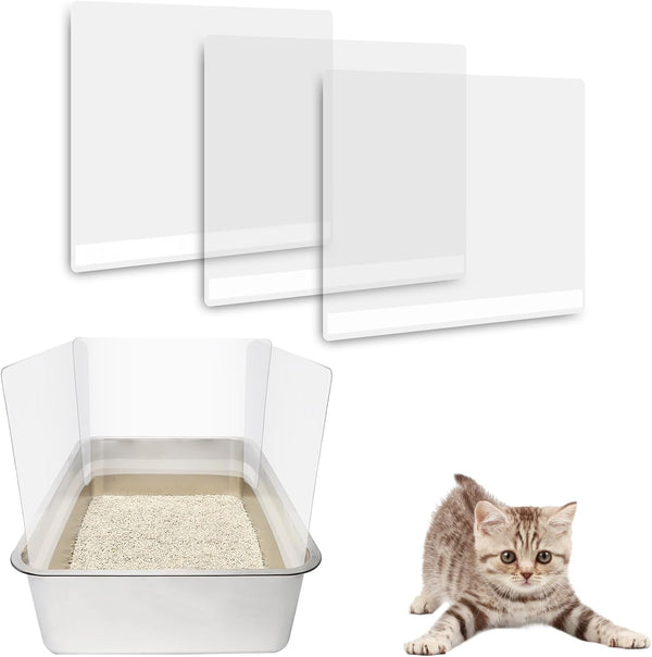 YOILES 3PCS Cat Litter Box Pee Shields,Transparent Easy Clean Splash Guard for Open Top Litter Pan 14.5×11.5in- Litter Box Not Included (3, Clear)