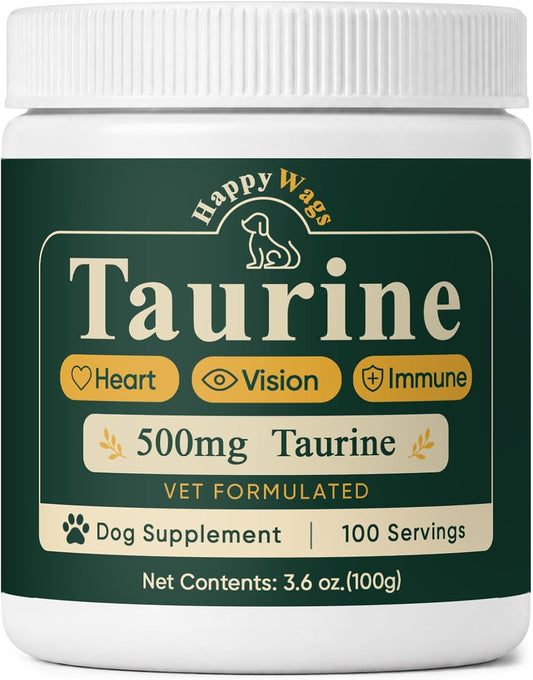 Happy Wags Taurine for Dogs, Taurine Powder for Dogs, Taurine Supplement Support Vision, Heart & Immune, 100 Grams (1)
