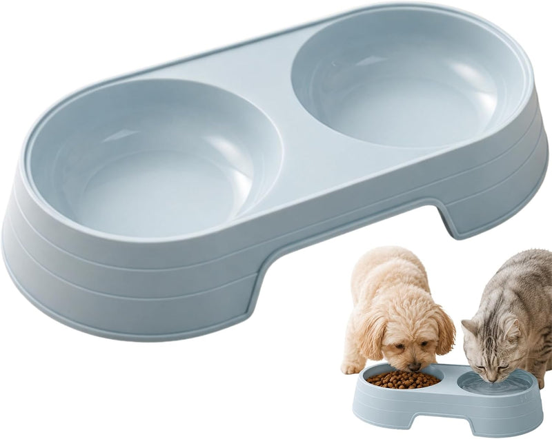 Pet Food and Water Bowl, Double Feeding Bowls, Small Grey, for Cats and Small Dogs, Portable Pet Accessories