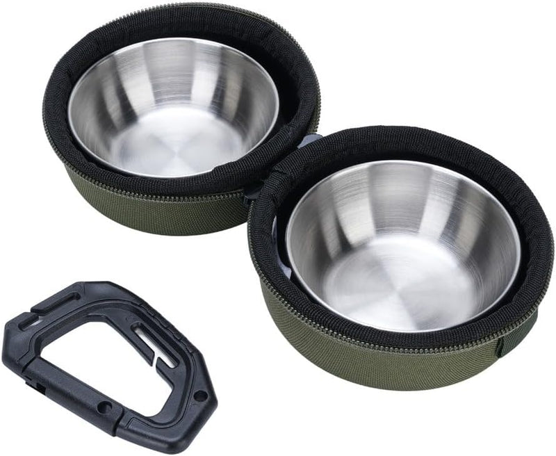 Portable Double Pet Bowl Set, Stainless Steel Food and Water Bowls with EVA Carry Case and Clip for Dogs and Cats Travel