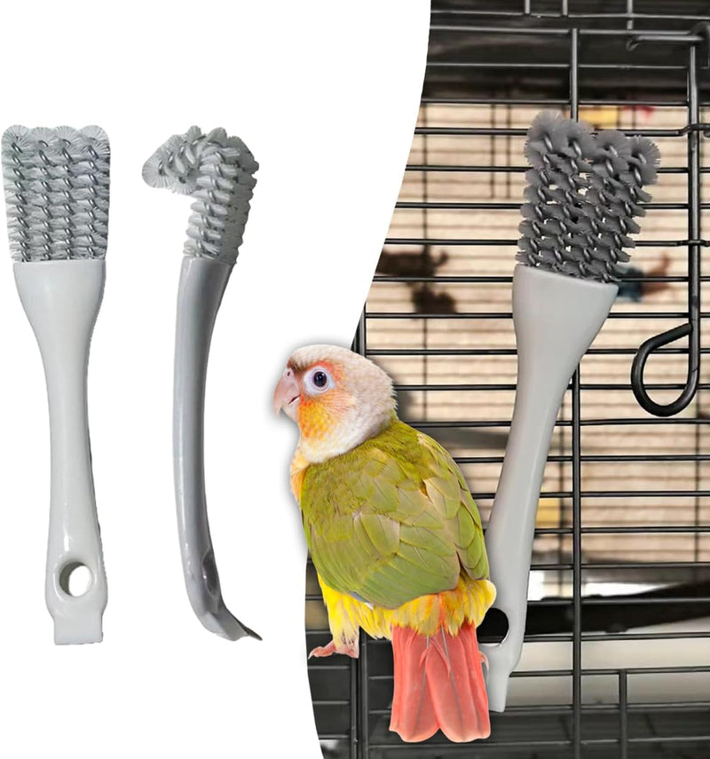 2-in-1 Bird Cage Cleaning Brush & Poop Remover with Long Handle – Scraper, Curved Brush for Parrot Cages, Kennels, and P