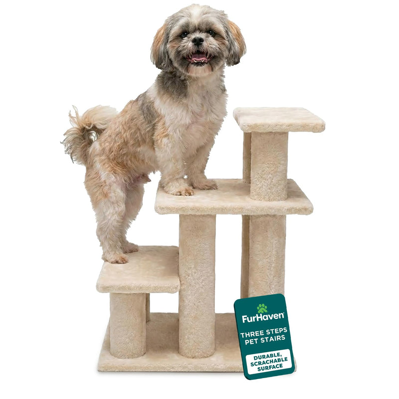 Furhaven Steady Paws Multi-Step Pet Stairs for High Beds & Sofas - Cream, 3-Step