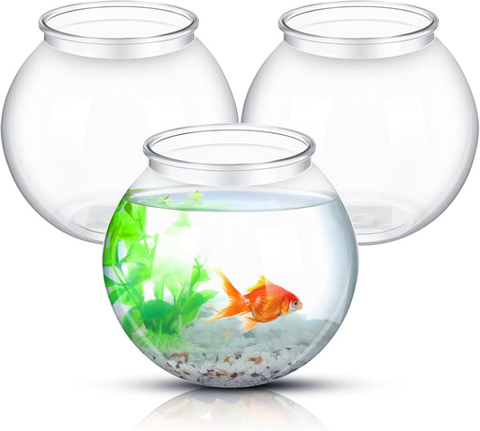 Mifoci 3 Pcs Fish Bowl Plastic Fish Tank Clear 100 oz Goldfish Bowl Multipurpose Round Desktop Aquarium Transparent for 