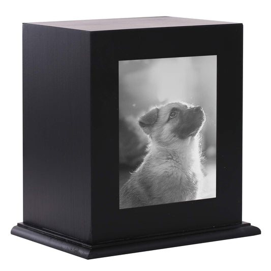 Pet Wood Memorial Urn for Ashes,Photo Frame Keepsake Box for Cats Dogs,Funerary Caskets Supplies Burly Wood Cremation Urns with Acrylic Glass Photo Protector for Pet Lovers