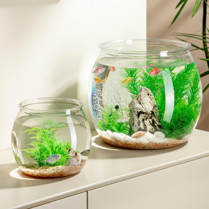 2pcs Plastic DIY Fish Bowls - 135oz Round Clear Fish Tanks 1 Gallon Aquarium, Hydroponic Planter, and Multi-Use Containe