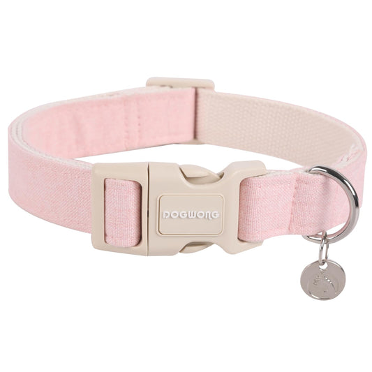 DOGWONG Cotton Hemp Pink Dog Collar Adjustable Soft Natural Fabric Pet Collar Cute Wedding Puppy Necklace for Small Medium Large Dogs