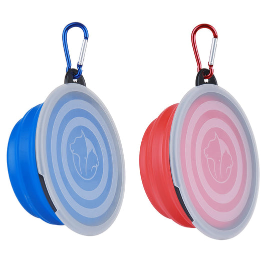 Collapsible Dog Bowl,2 Pack Portable and Foldable Pet Travel Bowls Collapsable Dog Water Feeding Bowls Dish for Dogs Cats and Small Animals,with Lids (Small, Blue+Red)