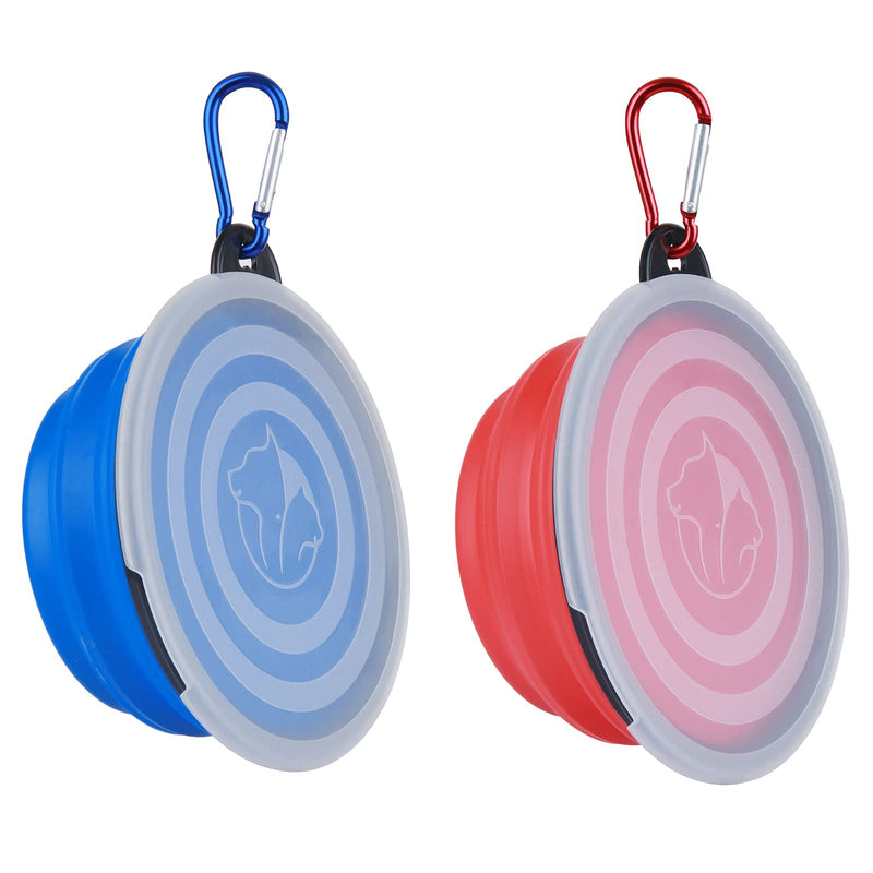 Collapsible Dog Bowl,2 Pack Portable and Foldable Pet Travel Bowls Collapsable Dog Water Feeding Bowls Dish for Dogs Cats and Small Animals,with Lids (Small, Blue+Red)