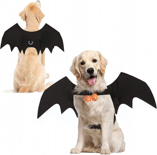 Halloween Dog Bat Wings Pet Costume with Pumpkin Bells for Halloween Party Decorations, Cute Puppy Dog and Cat Collar Ba