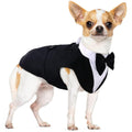 PUMYPOREITY Small Dog Bowtie Tuxedo Suit, Cat Tuxedo & Bandana Set for Chihuahua, Boston Terrier, Bichon, Corgi, Pomeranian, 2 Pieces/Pack, S, Black