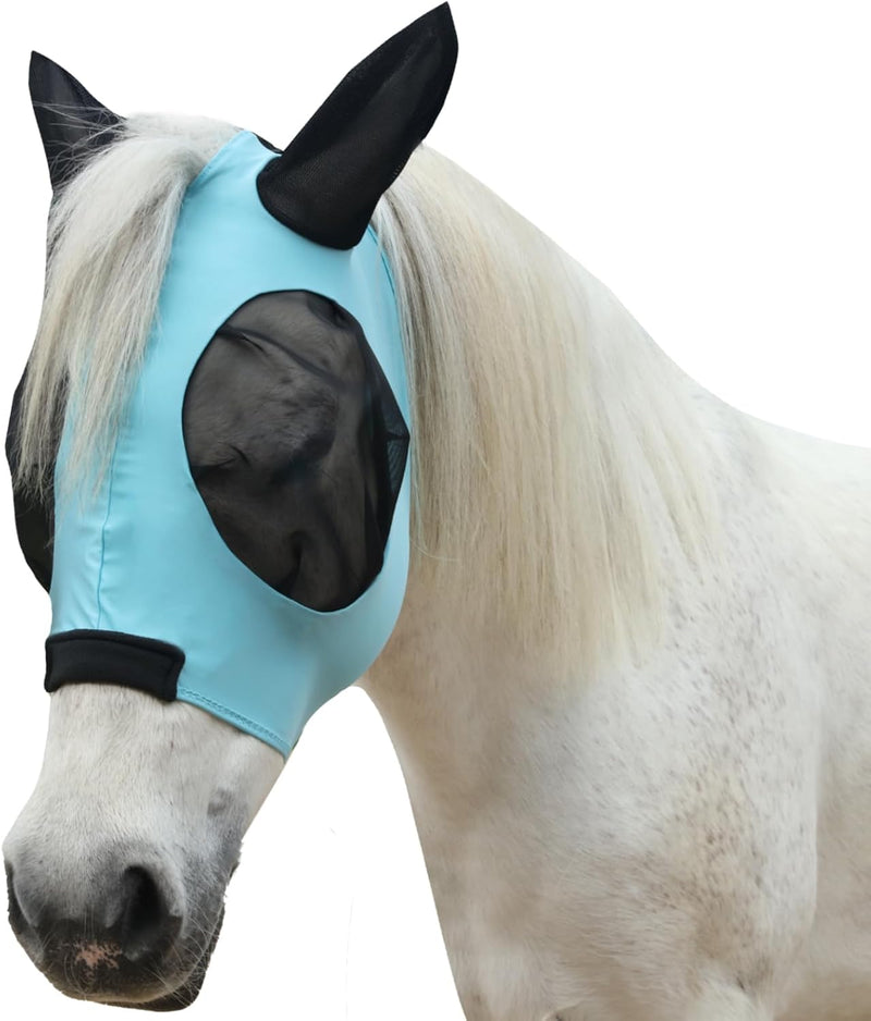Stretchy Horse Fly Mask with Ears, Large Eye Space Paleblue Cob