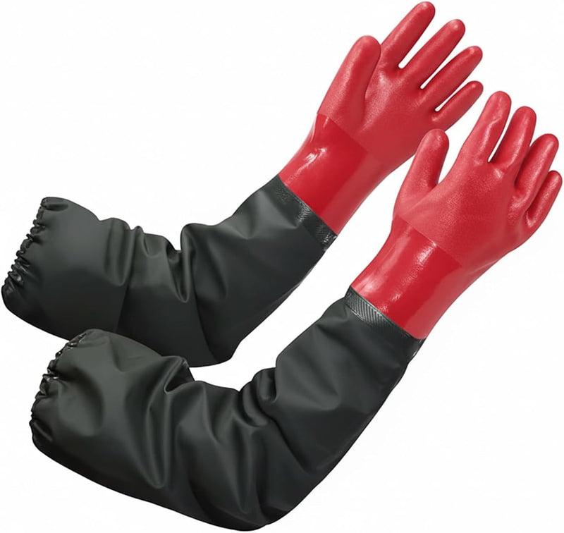 emours Aquarium Gloves Elbow Length Long Sleeve Work Gloves PVC Waterproof Long Rubber Gloves 25-Inch